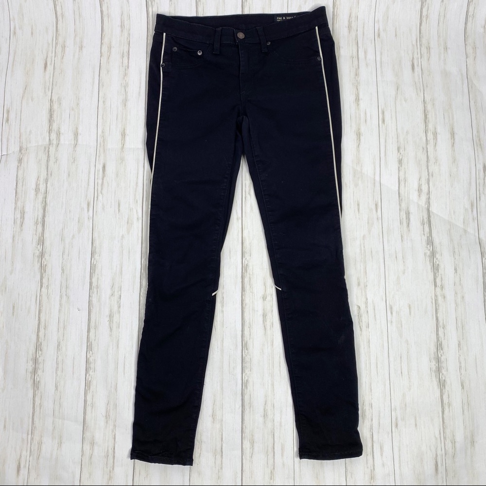 Rag & Bone Black White Leather Piping Skinny Jeans - Picture 3 of 7